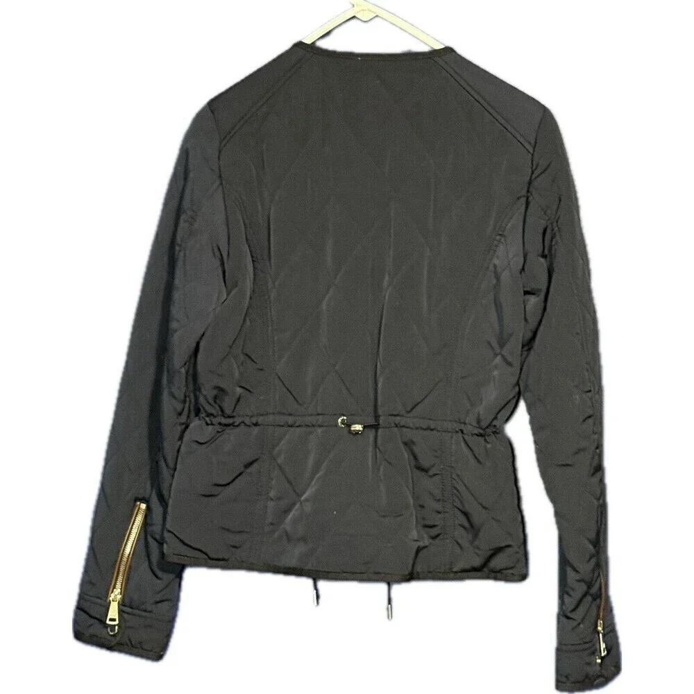Zara Woman Full Zip Jacket Womens Size Small Navy Quilted Gold Hardware Pockets